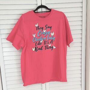 FarmFed T-shir, Sz 2XL, "Chicken Lady" Graphic, Hot Pink, Cotton, Short Sleeves